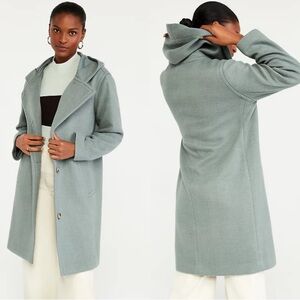 Ann Taylor Blurred Teal Wool Hooded Duffle Coat Size Small